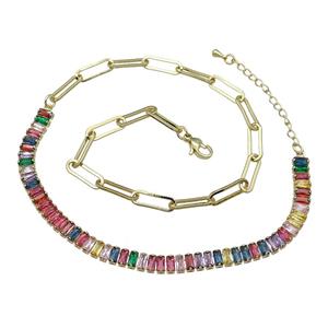 Copper Necklace Pave Multicolor Zircon Gold Plated, approx 6mm, 5-15.5mm, 41-45cm length
