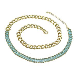 Copper Necklace Pave Zircon Gold Plated, approx 6mm, 6.5-8.5mm, 41-45cm length