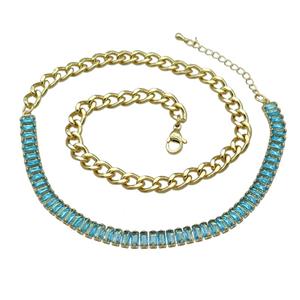 Copper Necklace Pave Aqua Zircon Gold Plated, approx 6mm, 6.5-8.5mm, 41-45cm length