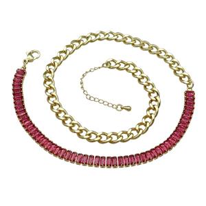 Copper Necklace Pave Red Zircon Gold Plated, approx 6mm, 6.5-8.5mm, 41-45cm length