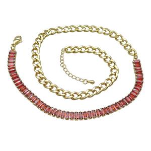 Copper Necklace Pave Orange Zircon Gold Plated, approx 6mm, 6.5-8.5mm, 41-45cm length