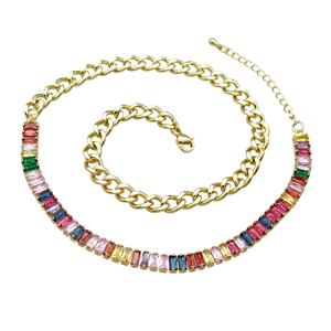 Copper Necklace Pave Multicolor Zircon Gold Plated, approx 6mm, 6.5-8.5mm, 41-45cm length