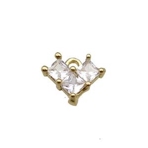 Copper Heart Pendant Pave Zircon Gold Plated, approx 8-10mm