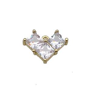 Copper Heart Pendant Pave Zircon Gold Plated, approx 12-16mm