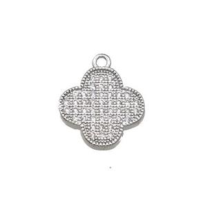 Copper Clover Pendant Pave Zircon Platinum Plated, approx 13mm