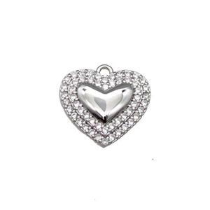Copper Heart Pendant Pave Zircon Platinum Plated, approx 15mm