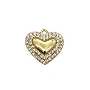 Copper Heart Pendant Pave Zircon Gold Plated, approx 15mm