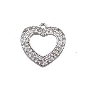 Copper Heart Pendant Pave Zircon Platinum Plated, approx 15.5mm