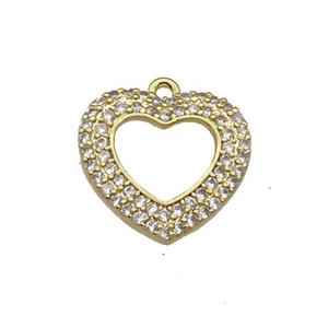 Copper Heart Pendant Pave Zircon Gold Plated, approx 15.5mm