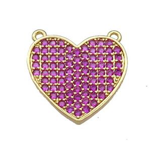 Copper Heart Pendant Pave Hotpink Zircon With 2loops Gold Plated, approx 19mm