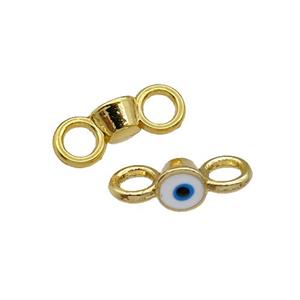 Copper Connector Evil Eye White Enamel Gold Plated, approx 6mm, 4mm hole