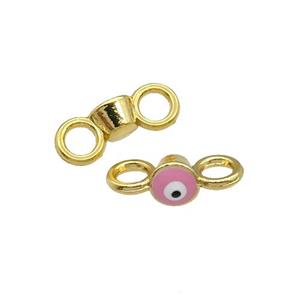 Copper Connector Evil Eye Pink Enamel Gold Plated, approx 6mm, 4mm hole