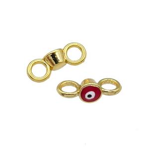 Copper Connector Evil Eye Red Enamel Gold Plated, approx 6mm, 4mm hole