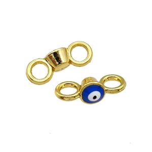 Copper Connector Evil Eye Blue Enamel Gold Plated, approx 6mm, 4mm hole