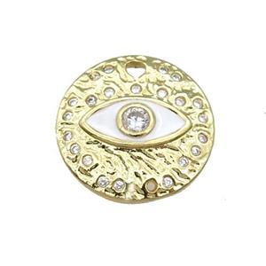 Copper Circle Eye Pendant White Enamel Gold Plated, approx 18mm dia