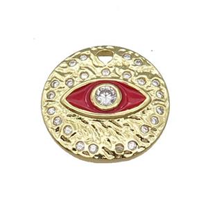 Copper Circle Eye Pendant Red Enamel Gold Plated, approx 18mm dia
