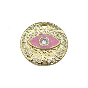 Copper Circle Eye Pendant Pink Enamel Gold Plated, approx 18mm dia