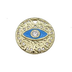 Copper Circle Eye Pendant Blue Enamel Gold Plated, approx 18mm dia