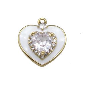 Copper Heart Pendant Pave Zircon White Enamel Gold Plated, approx 17mm