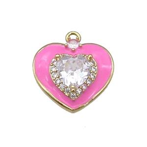 Copper Heart Pendant Pave Zircon Hotpink Enamel Gold Plated, approx 17mm