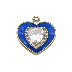 Copper Heart Pendant Pave Zircon RoyalBlue Enamel Gold Plated, approx 17mm