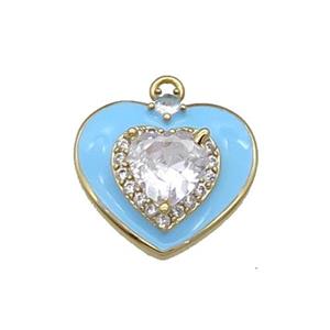 Copper Heart Pendant Pave Zircon Blue Enamel Gold Plated, approx 17mm