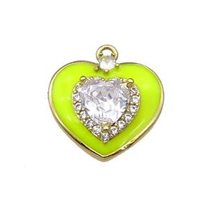 Copper Heart Pendant Pave Zircon Yellow Enamel Gold Plated, approx 17mm