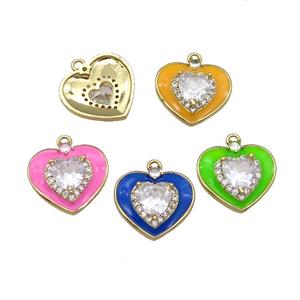 Copper Heart Pendant Pave Zircon Mix Enamel Gold Plated, approx 17mm