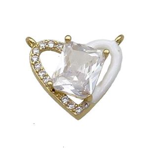 Copper Heart Pendant Pave Zircon With 2loops White Enamel Gold Plated, approx 15-17.5mm