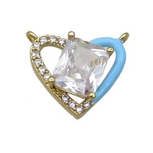 Copper Heart Pendant Pave Zircon Blue Enamel Gold Plated, approx 15-17.5mm