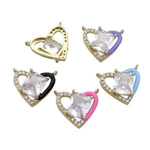 Copper Heart Pendant Pave Zircon Mix Enamel Gold Plated, approx 15-17.5mm