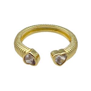 Copper Ring Pave Zircon Heart Gold Plated, approx 5mm, 18mm dia