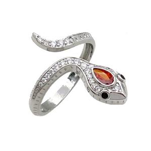 Copper Snake Ring Pave Zircon Platinum Plated, approx 7-25mm, 18mm dia