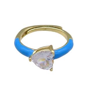Copper Ring Heart Blue Enamel Adjustable Gold Plated, approx 7mm, 18mm dia