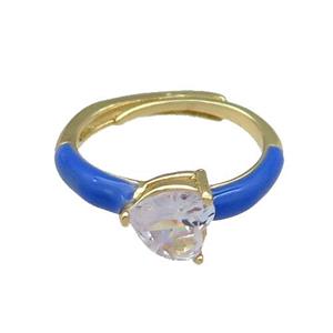 Copper Ring Heart Blue Enamel Adjustable Gold Plated, approx 7mm, 18mm dia