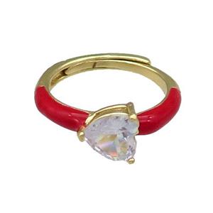Copper Ring Heart Red Enamel Adjustable Gold Plated, approx 7mm, 18mm dia