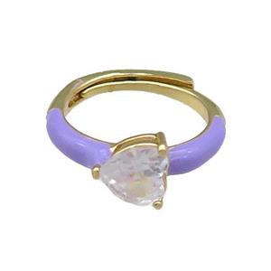 Copper Ring Heart Lavender Enamel Adjustable Gold Plated, approx 7mm, 18mm dia