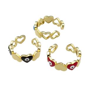 Copper Heart Ring Enamel Evil Eye Gold Plated Mix, approx 6mm, 18mm dia