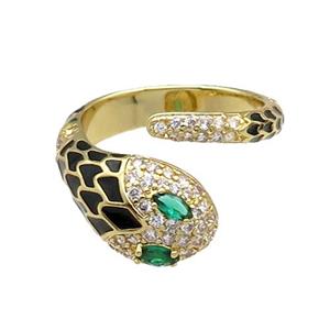 Copper Snake Ring Pave Zircon Black Enamel Gold Plated, approx 9.5mm, 18mm dia