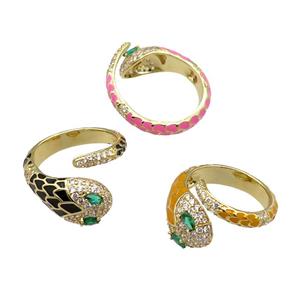 Copper Snake Ring Pave Zircon Enamel Gold Plated Mix, approx 9.5mm, 18mm dia