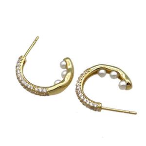 Copper Stud Earring Pave Zircon Gold Plated, approx 18mm dia