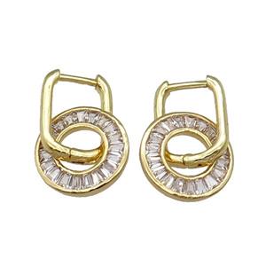 Copper Latchback Earring With Circle Pave Zircon Gold plated, approx 15mm, 12x16mm