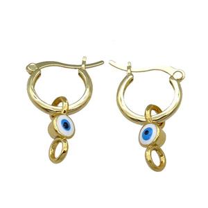 Copper Latchback Earring With White Enamel Evil Eye Gold Plated, approx 6-16mm, 15mm