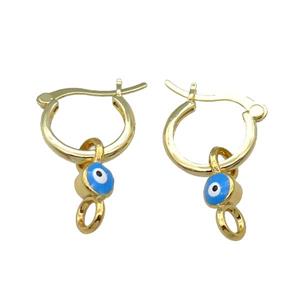 Copper Latchback Earring With Blue Enamel Evil Eye Gold Plated, approx 6-16mm, 15mm
