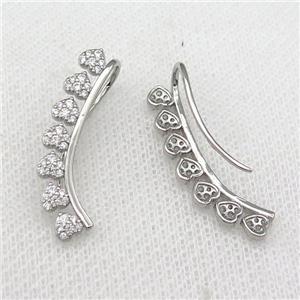 Copper Hook Earring Pave Zircon Heart Platinum Plated, approx 30mm