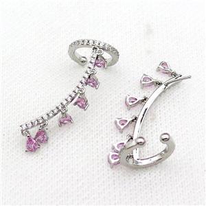 Copper Clip Earring Pave Pink Zircon Platinum Plated, approx 4mm, 14.5mm, 30mm