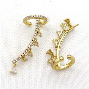 Copper Clip Earring Pave Zircon Gold Plated, approx 4mm, 14.5mm, 30mm