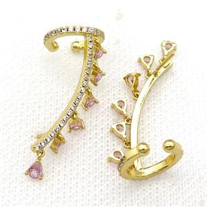 Copper Clip Earring Pave Pink Zircon Gold Plated, approx 4mm, 14.5mm, 30mm