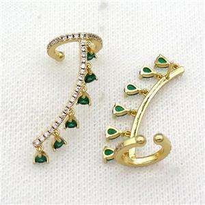 Copper Clip Earring Pave Green Zircon Gold Plated, approx 4mm, 14.5mm, 30mm
