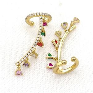 Copper Clip Earring Pave Multicolor Zircon Gold Plated, approx 4mm, 14.5mm, 30mm